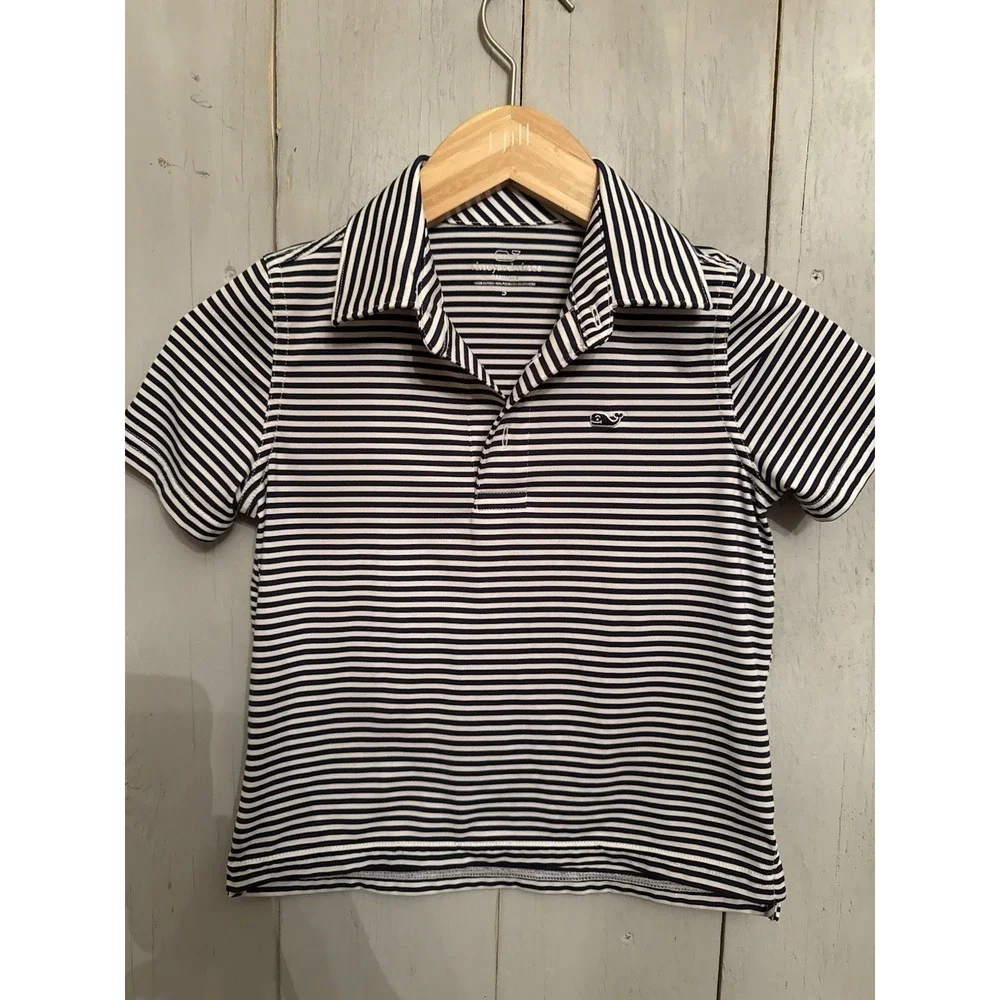 Vineyard Vines Shirt Boys 5 Blue White Striped Sankaty Polo Performance